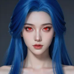 perfectly - centered close - up portrait - photograph of blue - haired goddess with glowing - red - eyes, the perfect human female specimen, intricate, elegant, super highly detailed, professional digital painting, artstation, concept art, smooth, sharp focus, no blur, no dof, extreme illustration, unreal engine 5, 8 k, by anne stokes