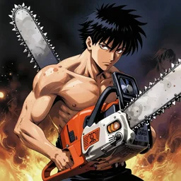 chainsaw man from tatsuki fujimoto by peter mohrbacher, boris vallejo, hajime sorayama, wayne barlowe, ultra realistic, dramatic contrast lighting, intricate details,
