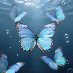 ethereal! pale blue butterflies comercial hd underwater bubbles! photography digital art animation 3 d