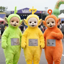 photo still the teletubbies at the vans warped tour!!!!!!!! at age 3 6 years old 3 6 years of age!!!!!!!! dancing into the crowd, 8 k, 8 5 mm f 1. 8, studio lighting, rim light, right side key light