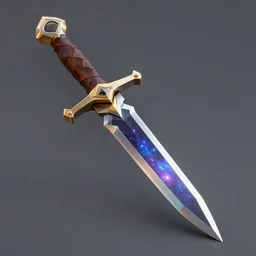 low poly cosmic dagger with a leather handle, concept art, high detail