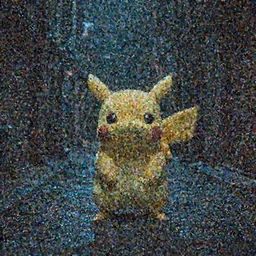 Dimly lit photo of a lone Pikachu Pokemon standing ominously in the middle of a dark alley at night, scary horror