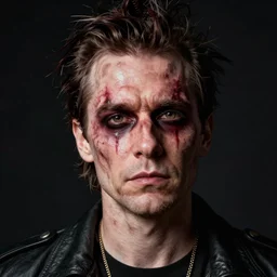 portrait of a hardcore punk man with ugly horror face