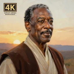 Painting of Bill Cosby as Obi-Wan Kenobi. Art by william adolphe bouguereau. During golden hour. Extremely detailed. Beautiful. 4K. Award winning.