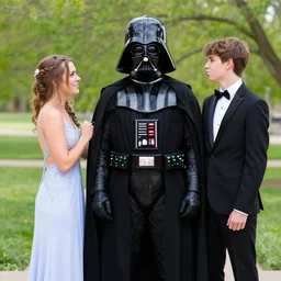 Darth Vader wearing a tuxedo with his prom date in awkward prom photos