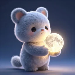 a very cute stuffed animal holding the moon in it's hand, backlight, 3 d render, octane render, magical lighting, highly detailed still from moon holder by pixar and dreamworks