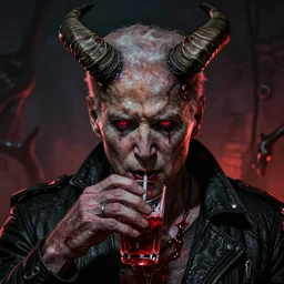 joe biden demon hybrid drinking human blood, dark red eyes, big horns, thriller, horror movie background, details, intricate, octane render, illustration, hyperrealistic, cinematic lighting, by greg rutkowski, by dmitry prozorov, loish, and wlop