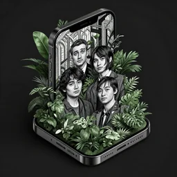 portrait an isometric iphone with lush foliage overgrowth, modern art deco, ( ( karolis strautniekas ) ), christopher balaskas, victo ngai, detailed, dynamic composition, halftone shaded, dark tint, high contrast, editorial illustration