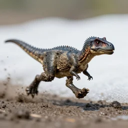 macro photo by national geographic of a tiny muddy dinosaur running very fast in the mud, snow, motion blur, tiny gaussian blur, insanely detailed, insanely intricate, depth of field, low contrast, summer, wide aperture, action photography