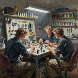 an airbrush painting of an elaborate hidden object scene in a tv repair shop by destiny womack, gregoire boonzaier, harrison fisher, richard dadd