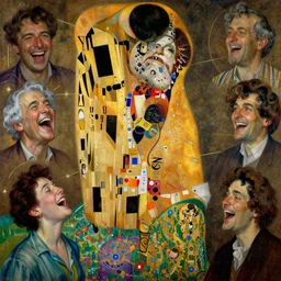 hyper realistic painting of laughter, detailed faces, in the style of pollock, mc escher, austin osman spare, wayne barlowe, gustav moreau, goward, gaston bussiere and roberto ferri, santiago caruso, bouguereau, klimt, saturno butto, sorayama. occult art, alchemical diagram