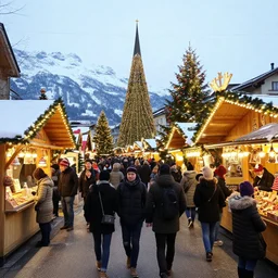 a christmas market in switzerland by james gilleard and liam wong and jeremy mann, extra wide angle