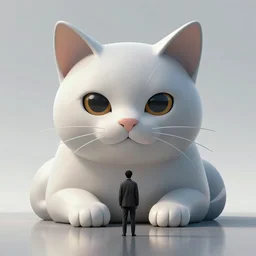 human standing against a giant cat, highly detailed, photorealistic, reflections, smooth, sharp focus, concept art, illustration, beautiful, geometric, trending on artstation, cinematic, featured on behance , artwork by WLOP and Tran, Ross