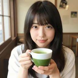 rina holding a teacup with matcha by ayami kojima