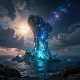 architecture by lee madgwick, crystal nightsky meadow sci - fi sea dramatic lighting at night neptune sunlight alien thermal imaging magic realism at summer gem cloudy night cosmic at dusk at dawn fisheye futuristic assassin's creed hyperrealism laser universe bioshock tundra, archdaily, wallpaper, highly detailed, trending on artstation.