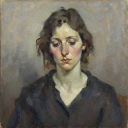Oil painting Portrait of a sad Woman, by Lucian Freud, Abstract brush strokes, Masterpiece