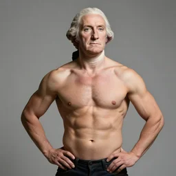 a photo, taken in 2 0 2 0, of a muscular, shirtless, george washington, posing for a professional photo shoot, 8 5 mm lens, f 1. 8.