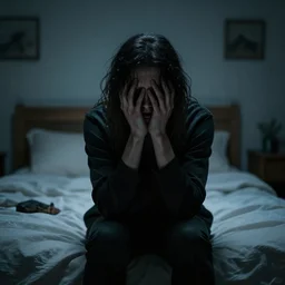 a dark mind in a nightmare is aware of betrayal sadness and despondency of a schizophrenic skin head in a hyper room 8K resolution