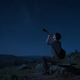 a man do stargazing at night, Artstation