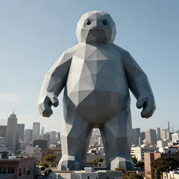 giant polygon grey ragdoll towering over san francisco, dslr, 8 k, octane beautifully detailed render, cold lighting, cinematic lighting, detailed photo, masterpiece, volumetric lighting, ultra realistic, highly detailed, high quality, lossless, photorealistic