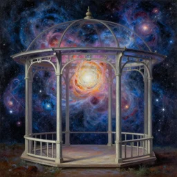 cosmic artwork, the cosmos, an abstract painting by leonardo da vinci and gazebo