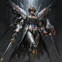 a dramatic, very complex hyper - maximalist overdetailed gundam style fullbody portrait of an elegant very attractive but dangerous and wild mecha girl by andrei riabovitchev, tomasz alen kopera. omnious intricate. artstation. deviantart. 8 k 4 k 6 4 megapixel. rendered by binx. ly feat subjekt zero. cinematic feminine pose