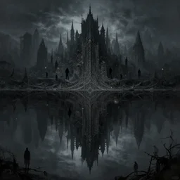 symmetry!!, duskland dark city filled with shadow people, desolate, gloomy, intricate, highly detailed, digital painting, artstation, concept art, smooth, sharp focus, illustration, art by artgerm and greg rutkowski