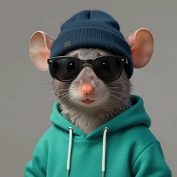 gary vee as a weasel - mouse. anthropomorphic. a photorealistic digital painting, human critter, wearing a beanie and sunglasses and dressed in a teal green hoodie. hyper influencer type. sociopath smile, hyper detailed. 4 k hd, trending on artstation, featured on behance, extra crisp, features intricate detail.