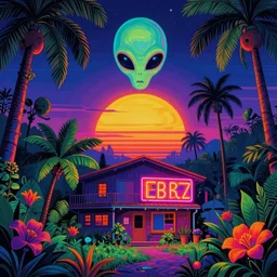 urbex by winslow homer, alien nightsky sunlight thermal imaging neon signs sunset retrowave rainforest flowers, archdaily, wallpaper, highly detailed, trending on artstation.