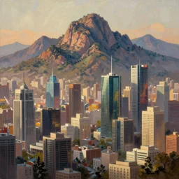 beautiful city landscape mountain futuristic urban, concept art, beautiful composition, hyperdetailed oil painting, photorealistic, cinematic, warm colors, 8 k, trending on artstation