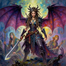 attractive female dreadlocked dragon born pirate assassins of the mystic unity, dmt monster, character design, tales of earthsea, sky witch, colorful, painting by gaston bussiere, craig mullins, j. c. leyendecker, tom of finland