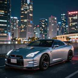 nissan r 3 4 gt - r in cyberpunk city during the night