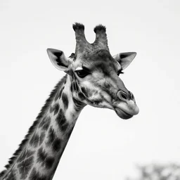 giraffe black and white portrait white sky in background