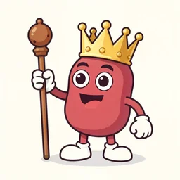 pinto bean holding a staff, wearing crown, cartoon character,
