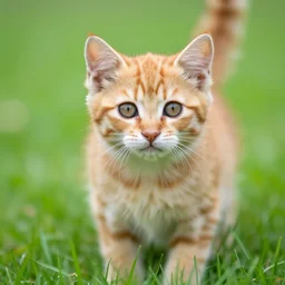 cute fluffy orange tabby kitten, grass, perfect eyes
