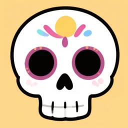 cute cartoon drawing of a skull, dia de los muertos, big head, big eyes, skull head, vector illustration, style of disney animation