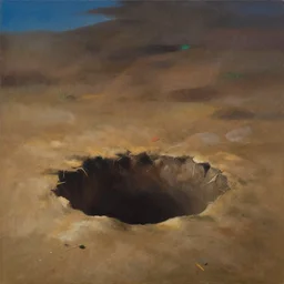 a painting of a hole in the ground, panorama, an airbrush painting by makoto shinkai ghibli studio julian schnabel, featured on deviantart, metaphysical painting, matte drawing, oil on canvas, matte painting