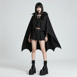 lisa frank gothic emo punk vampiric rockstar vampire squid wearing a bat shaped poncho cape with platform shoes character designs of various shapes and sizes by genndy tartakovsky and monster high for the new hotel transylvania film