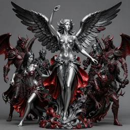 high intricate porcelain baroque stunning woman body sensual angelic warrior fighting pose the army of the demon lord, 8 k, hyperrealistic hyperdetailed silver black and red maria panfilova, andrea savchenko, sensual mike kime, ludovic plouffe, qi sheng luo, oliver cook, trending on artstation
