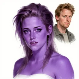 Kirsten Stewart with purple-skin, trending on artstation, ultra detailed, 8k, character illustration by Greg Rutkowski, Thomas Kinkade.