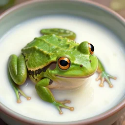 frog submerged in yogurt, digital art, photorealistic, shiny, trending on artstation, extremely detailed,