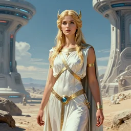 a modern genderless reincarnation of the old selenium greek god of hunt known as artemixel the selene, beautifully portrayed by moebius himself with love, detail and care, on a 8 0 s sci - fi scape