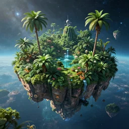 floating jungle islands in Space, sci-fi art