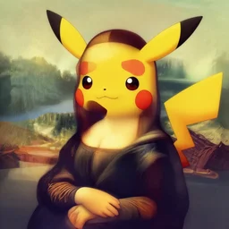 Pikachu Pikachu Pikachu painted as The Mona Lisa, pretty, cute, adorable, Pixiv, trending on artstation
