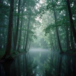 photo of an ethereal forest and lake