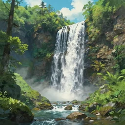 an epic fantasy comic book style painting of a waterfall in the appalachian mountains, panoramic, wide - angle, studio ghibli, unreal 5, hyperrealistic, octane render, dynamic lighting, intricate detail, summer vibrancy, cinematic