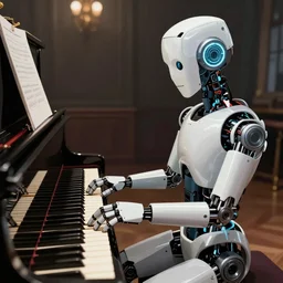 robot, playing the piano, ambient lighting, 4k, anime key visual, lois van baarle, ilya kuvshinov, rossdraws, artstation