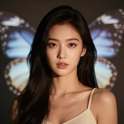 a portrait photo of a woman, portrait photography, butterfly lighting
