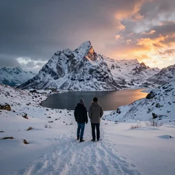 amazing snowy landscape photo of mountains with lake in sunset by mikko lagerstedt, beautiful dramatic lighting