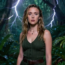 Portrait of Millie Bobby Brown in a jungle of lightning
